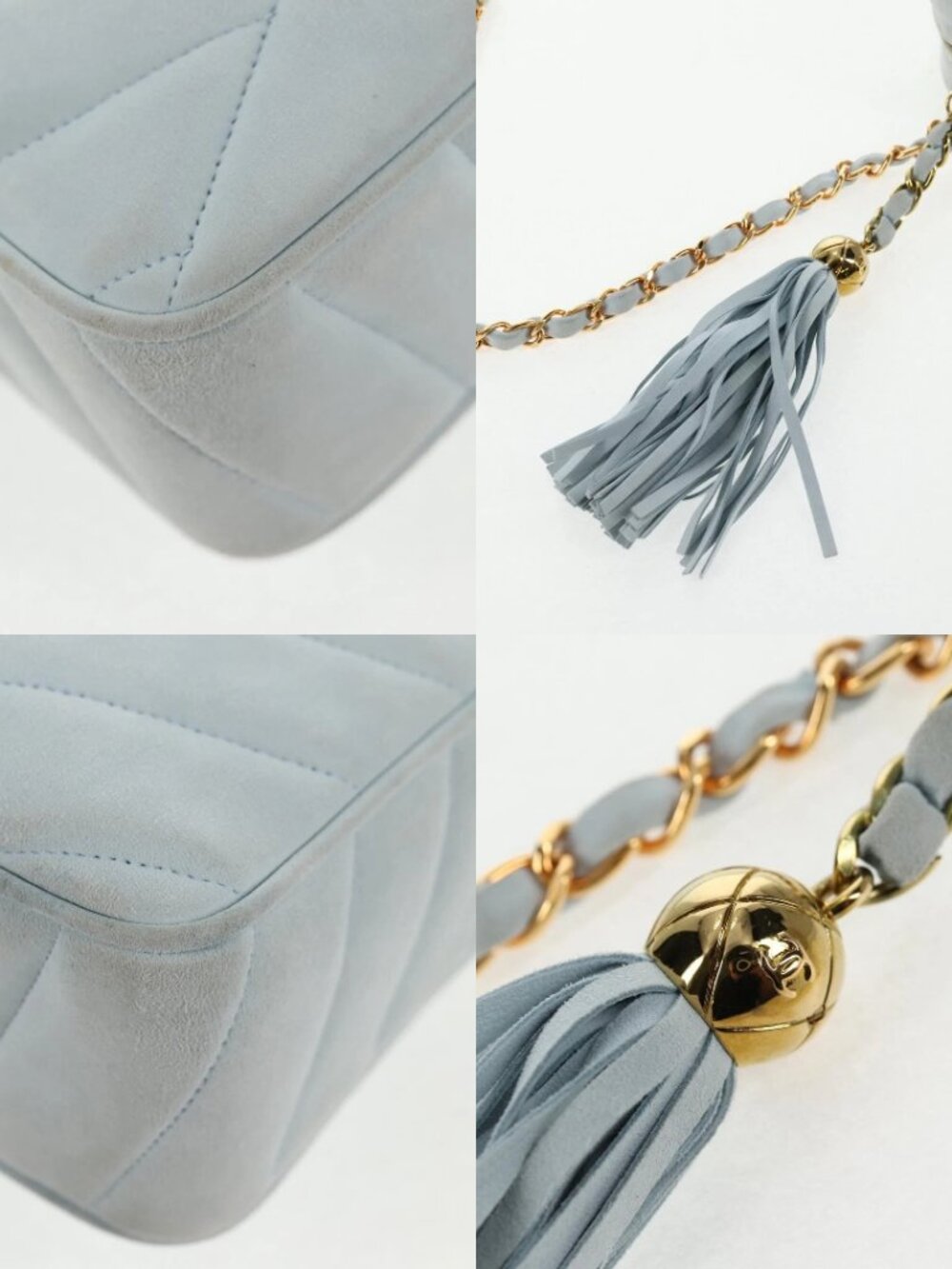 CHANEL Bias Stitch Chain Shoulder Bag Suede Light Blue Gold CC Auth 139935V - Picture 15 of 15